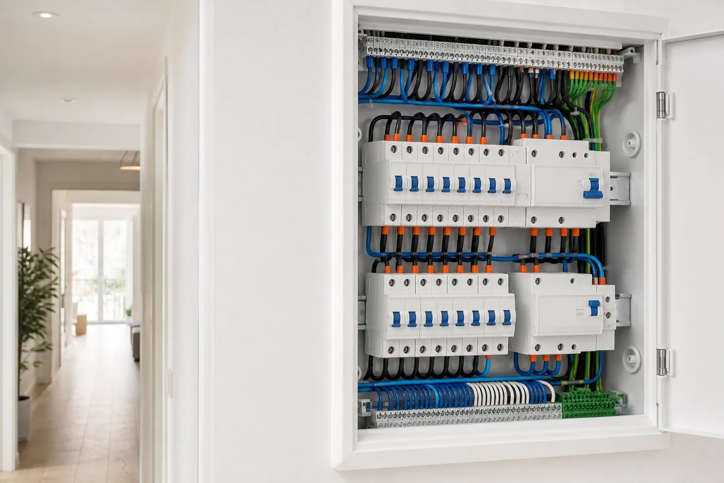 Cuadro eléctrico renovado con cableado ordenado y protecciones